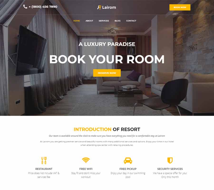 Lairom - Hotel Multipurpose Modern Elementor WordPress Theme
